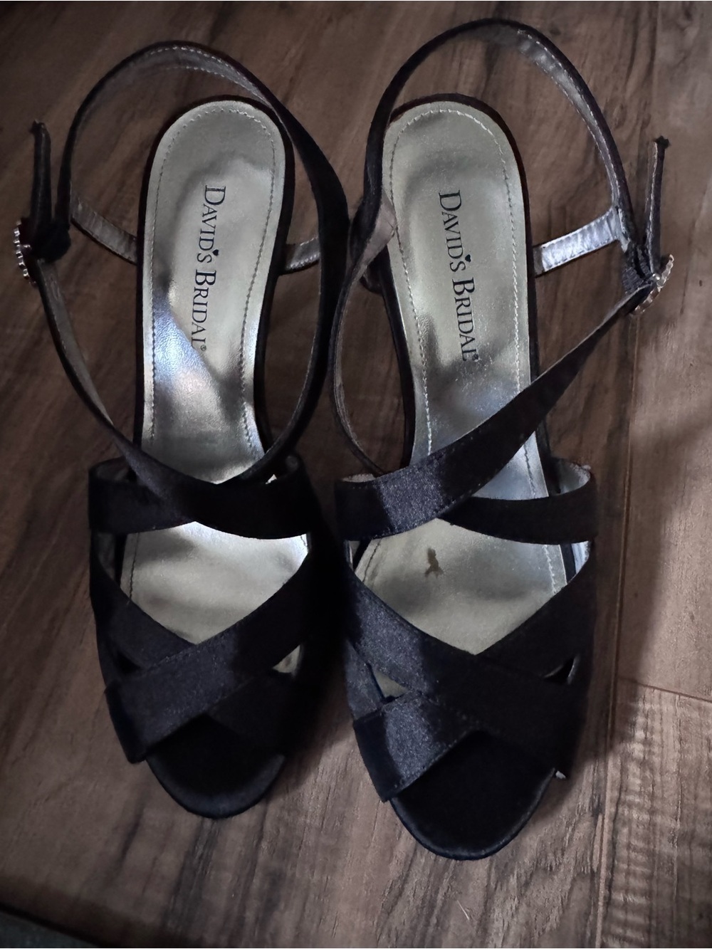 David's Bridal Black Satin Crisscross Slingback Heels